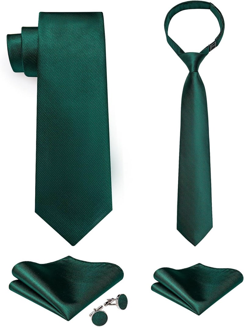 DiBanGu 2PCS Set for Father and Son Tie Silk Mens and Boys Adjustable Necktie & Pocket Square Cufflinks Kids Pre-tied Necktie - Image 1